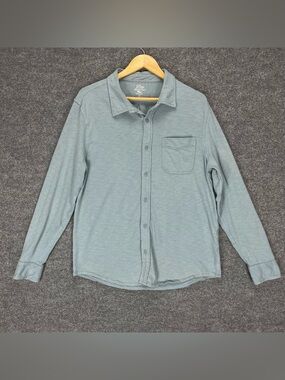 J Crew Garment Dyed Knit Goods Shirt Men's L Light Blue Slub Cotton Yarns Button